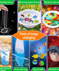 230 Experiments Science Kit For Kids STEM Toys With Magic Chemistry Set Crystal Growing Physics Slime And More Hands On Learning Educational Gift Idea For Boys And Girls showcasing magic tricks and color experiments.
