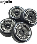 RC Drift Tires With Aluminum Wheels 2.56 Inch OD 12mm Hex Hard Drift Tires for 1/10 Rally Cars, set of four, front view