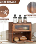 Big Ol Wooden Bread Box For Kitchen Countertop With Two Layer Design And Clear Acrylic Window Rustic Brown Finish Keeps Bread Fresh And Pantry Organized For Daily Use, highlighting ventilation and acrylic wave door