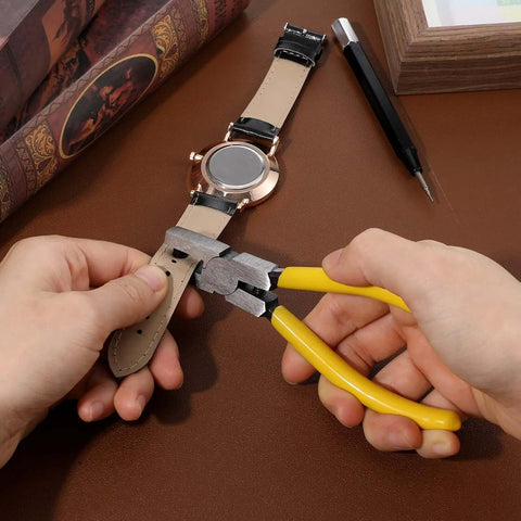 Leather Hole Punch Tool Plier For Belts Watch Bands Shoes And Leather Crafts One Hand Operation Carbon Steel With Silicone Handles