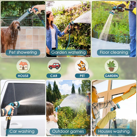 Garden hose by Amazon: FlexiSolve NON-EXPANDABLE 150 ft, ultra-lightweight with 10-pattern nozzle and shut-off valve