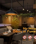 Ceiling Mounted 1500W Patio Heater For Outdoor Spaces, 3S Instant Heat hanging in a modern outdoor dining area.