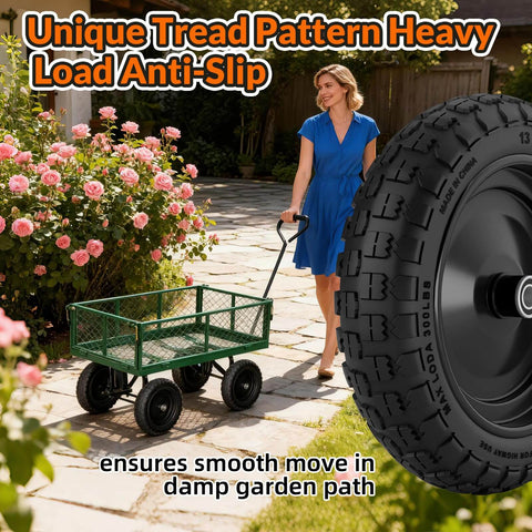 Flat Free Tire And Wheel Set 4.00-6 For Garden Cart, Wheelbarrow, And Hand Truck, 13 Inch Solid Wheel in garden use