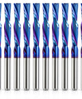 Downcut Router Bit 1/8 Inch Shank, Spiral CNC End Mill Tungsten Carbide, 2 Flute Cutter, Cutting Edge 1/8 Inch, Set Of 10 front view