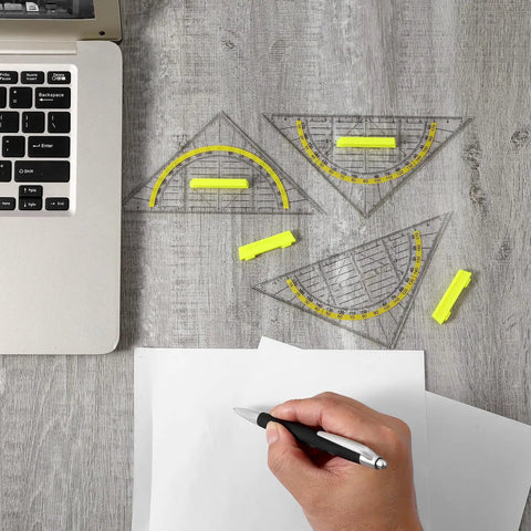 Four Piece Transparent Triangle Ruler Set With Protractor And Set Squares For Drafting And Geometry Drawing A Handy Multifunction Tool Kit For Designers Architects Engineers And Students, clear plastic rulers on desk