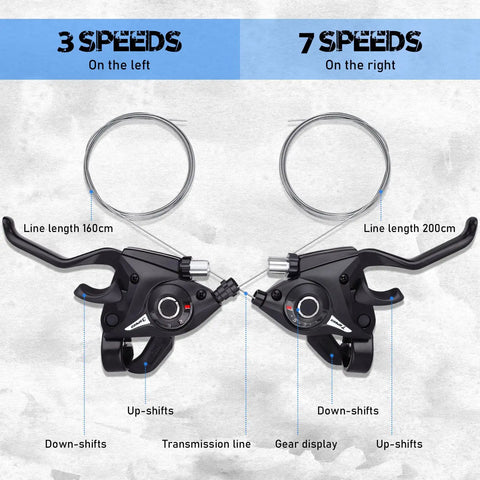Left And Right Bike Brake Levers Shifter Set For 21 Speed Mountain Bikes 3x7 With Gear Indicator And Cables Included