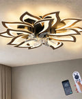 AMZSTAN 35 Inch Modern Flower Ceiling Fan with Light and Remote, 15-Leaf White Low Profile Fan with Dimmable 3000K-6000K LED, remote in hand