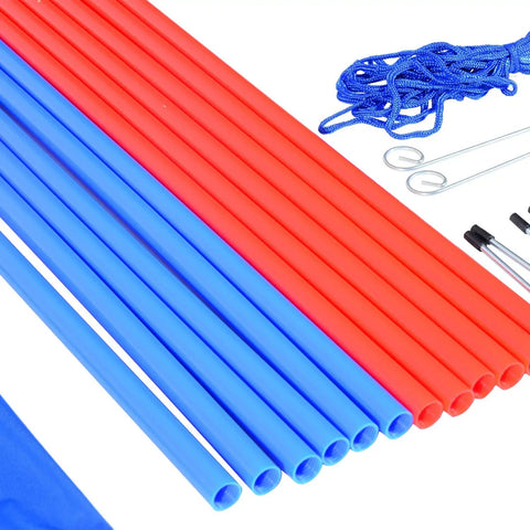 Red and blue poles from All-In-One Dog Agility Training Kit With Adjustable Poles Jump Run Obedience Set For Home Backyard Park Use