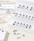 Hypoallergenic Flat Back Stud Earrings Set 21 Pairs Of Stainless Steel Earrings For Women Nickel Free And Lead Free Rust Proof And Tarnish Resistant Vacuum Plated Finish For Comfort, assorted studs with test report