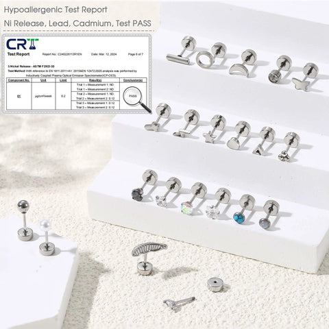 Hypoallergenic Flat Back Stud Earrings Set 21 Pairs Of Stainless Steel Earrings For Women Nickel Free And Lead Free Rust Proof And Tarnish Resistant Vacuum Plated Finish For Comfort, assorted studs with test report
