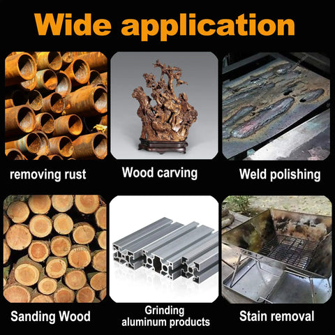Image showing applications for 7 Piece Twist Knot Wire Brush Set For Drill With One Quarter Inch Shank.