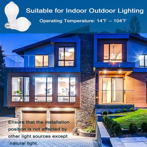 Outdoor And Indoor Motion Sensor LED Bulbs 9W A19 60W Equivalent 800 Lumens 5000K Daylight E26 Dusk To Dawn Motion Activated Security Lighting 2 Pack For Home Patio Entryway, house exterior lit at night