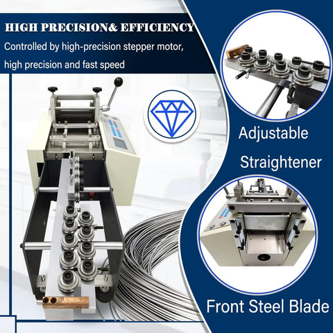 Heavy Duty Automatic Wire Cutting Machine For Stainless Steel And Copper Wire, features adjustable straightener and front steel blade.