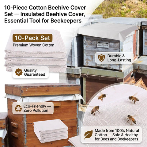 Beekeeping Beehive Cover Set Must Have 10 Pack Cotton Insulation Covers For Beehives Protective Winter Cloths shown on hives