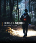 Person hiking at night with Clip On LED Running Lights 2 Pack USB Rechargeable Reflective Night Jogger Gear for visibility