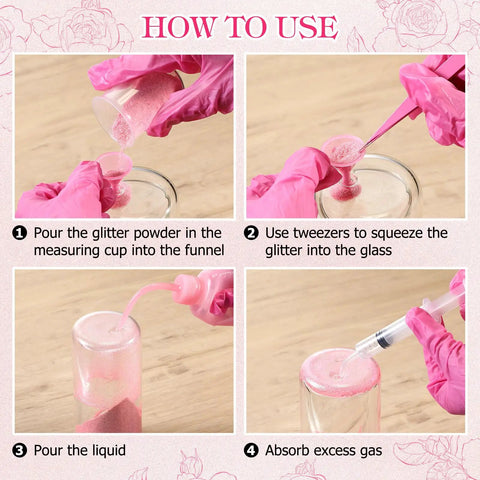 Step-by-step instructions for using Snow Globe DIY Tumbler Tool Kit For Beginners With 15 Piece Essentials and Storage Box Pink.