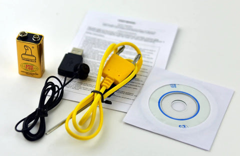 TP9605BT Auto Ranging Digital True RMS Smart Multimeter accessories including cables, battery, CD, and manual