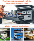 Heavy Duty Drawer Slides With Lock 14 Inch 150 Lb Load Side Mount Full Extension Ball Bearing Replacement Cabinet Locking Rail Tool Box Runner Ideal For Cabinets RVs Trucks And Heavy Duty Tool Boxes installed on a truck bed drawer system