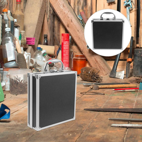 Premium Aluminum Tool Box Featuring Heavy Duty Build And Secure Snap Lock Cover For Van Life Adventures Job Site Projects Weekend Warrior Gear Compact Alloy Storage Case in a workshop.