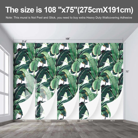 Banana Leaf Tropical Botanical Wallpaper Green Plant Floral Wall Mural For Living Room And Bedroom 108 By 75 Inch Non Peel And Stick Waterproof And Stain Resistant Fabric Mural