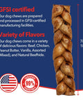 Braided Beefhide Dog Chews With Peanut Butter Flavor 7 Inch Long USA Made Rawhide Chews For Medium Dogs Durable Chews That Last Long For Dental Health Pack Of 6