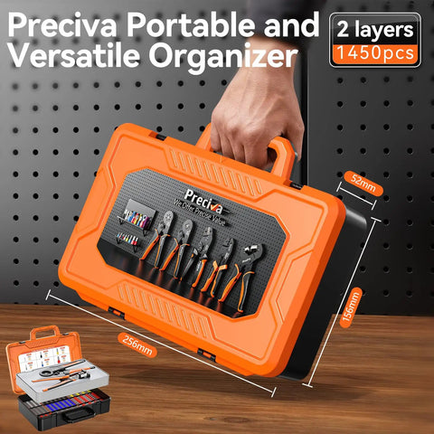 Kickstart Your Wiring Projects With This Killer Ferrule Crimping Tool Kit Made For AWG 28 To 5 Cables Including Heavy Duty Wire Stripper And 1450 Brass Connectors Plus Storage Box orange organizer 256x156mm