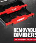 Heavy Duty Plastic Tool Box With Drawers And Stackable Organizer System showing removable dividers for small parts organization