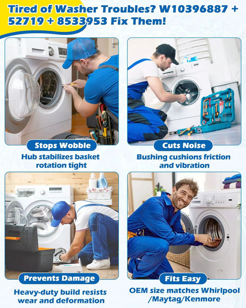 Washer Basket Driven Hub All In One Replacement Kit With Vibration Reducing Bushing And Mounting Screws Easy Install Durable Parts Replaces AP5665171 PS6012095 W10396887 W10528947 Fits Whirlpool Maytag Kenmore washer repair kit