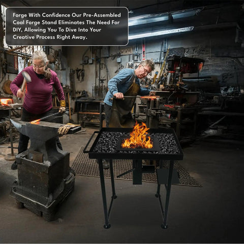 Blacksmiths using Coal Forge Stand and Fire Pot Kit, built tough steel forge stand for beginners, workshop setup