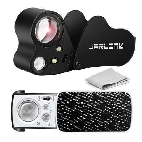 Two Pack Illuminated Jewelers Loupe Set With 30X 60X 90X And 30X 60X Magnifications UV Black Light And Bright LED Lighting