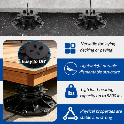 Beefy and Heavy Duty Adjustable Paver and Tile Pedestal Set, 26 Pack, Raise From 1 3/16 to 2 3/8 Inches, Level Uneven Surfaces