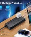 Power Strip Surge Protector With 10 Widely Spaced Outlets 2 USB C Ports And 2 USB A Ports 1875W 4000J Surge Protection shown on desk