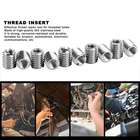 10 Piece Thread Repair Insert Kit For Cars And Machinery, Fix Stripped Threads Fast From M5x0.8 To M8x1.25, 0.4in Length, 303 Stainless Steel, Corrosion Resistant, Save Parts And Downtime With Easy DIY Install thread inserts for cars, machinery, and radiators