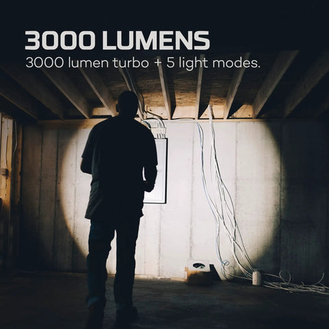 3,000 Lumen Rechargeable LED Flashlight With 5 Light Modes, Waterproof Design, Magnetic Base, Storm Gray, The Go To Gear For Camping And Hunting, Durable Beam, Charging Cable Included