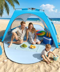 Pop Up Beach Tent Sun Shelter For 3 To 4 People, No Fuss Portable Sun Shade Canopy With Carry Bag, UPF 30+ UV Protection, Sky Blue