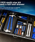 70 Piece Tool Box Organizer Tray Set with Interlocking Bins for Garage Storage, shown in tool chest drawer, assorted tools inside