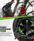 Heavy Duty Chainsaw Helmet With Face Shield Built In Visor And Ear Muffs 4 In 1 System being worn during tree cutting
