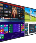 Next Level 98 Inch Direct Lit Led Digital Signage Panel displaying news, golf, and data in 4K UHD clarity.
