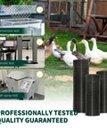 Tough As Nails Half Inch Openings 19 Gauge Black Vinyl Coated Hardware Cloth 16 X 25 Ft Roll with ducks in yard.