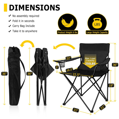 Heavy Duty Portable Camping Chair For Adults With Cup Holder Carry Bag Large Foldable Outdoor Chair dimensions and size chart