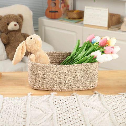 Nifty Woven Rope Storage Baskets For Closet Organization Set Of 3 Small Decorative Shallow Bins Keep Cosmetics And Charging Cables Packed Away Sweet Home Stash Crate Solid Pick Warm Brown