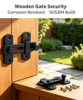 Badass 2 Pack 4 Inch Matte Black Gate Latches Forged From Premium SUS304 Stainless Steel Heavy Duty Rust Proof Farm Gear For Barns And Fences Built Tough With Zero Hassle Anti Theft Caliper Security mounted on a wooden gate.