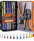 All In One Ferrule Crimping Tool Kit With Wire Stripper, Self Adjusting Ratchet Crimp Tool, 1660 Ferrules Connectors in carry case