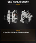 Front and side view of Drop-In Replacement Alternator For Honda Civic 2.0L 2016-2022, OE-Grade Quality, OE Numbers 104211-3910 And 31100-5BA-A01RM, No-Fuss Install, Reliable Charging Power, Plug-And-Play Fit For Your Car's Electrical System, Built To Last.