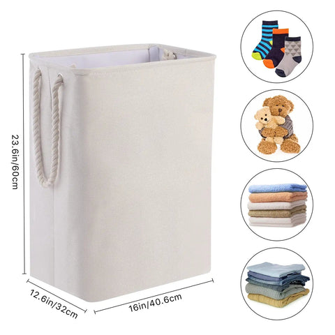 Two Pack Stand Up Laundry Hampers With Built In Lining Detachable Rods Handy Handles And Brackets Collapsible Washing Bin in cream