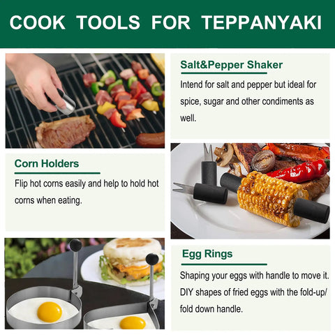 All In One 46 Piece Griddle Tools Set With Heavy Duty Stainless Spatulas And Plastic Handles For Flat Top Grills Teppanyaki Hibachi Outdoor Camping Grilling The Ultimate Grill Gear Kit egg rings and corn holders display