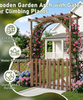 7.1Ft Wooden Garden Arbor With Gate And Picket Fences Lattice Sides Weather Resistant Arch Trellis For Climbing Plants Outdoor Yard And Wedding Decor No Fuss Entrance Way Accent Piece For Pathways And Backdrops showcasing climbing plants