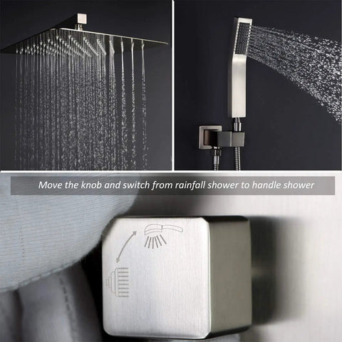 Shower Faucet Set With 12 Inch Square Head Pressure Balanced Valve Handheld Shower Spray Wall Mounted Bath Fixtures Kit In Brushed Nickel Finish