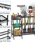 Heavy Duty Garden Tool Organizer On Wheels With Six Wheels Three Lockable And Two Baskets Large Metal Garage Tool Storage