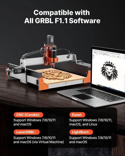 Slick Badass Desktop CNC Router Machine With 500W Spindle And Dual Linear Rails For Precision Wood And Acrylic Carving Projects Plus Three Axis Milling Engraver With Ball Screw Drive showing the engraving process on a wood panel.